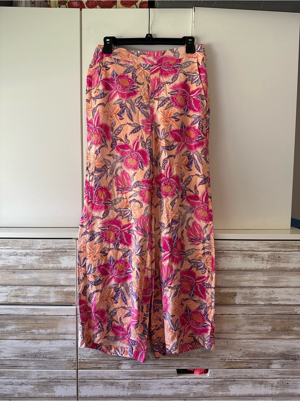 🌺 Old Navy Floral Wide Leg Pants Peach Pink High Rise Women’s Medium